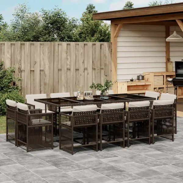 Gossi set mobilier de gradina, 13 piese, maro, cu perne, poliratan