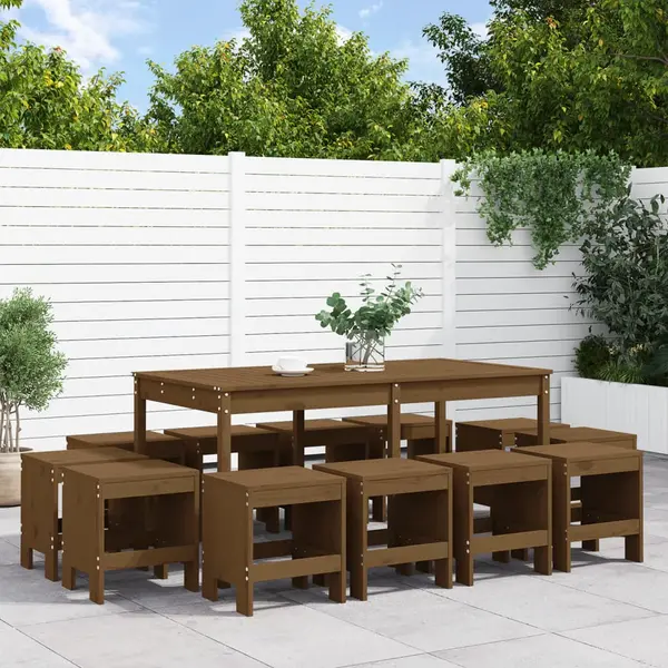 Gossi set mobilier de gradina, 13 piese, maro miere, lemn masiv pin