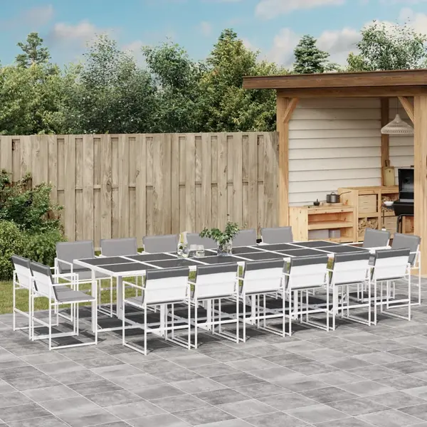 Gossi set mobilier de gradina, 17 piese, cu perne, alb, textilena