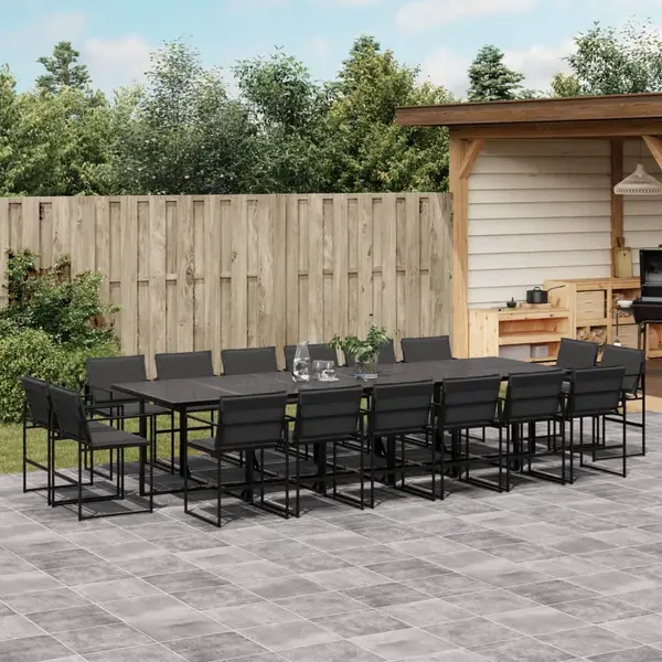 Gossi set mobilier de gradina, 17 piese, cu perne, negru, textilena