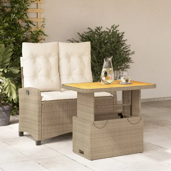 Gossi set mobilier de gradina, 2 piese, cu perne, bej, poliratan