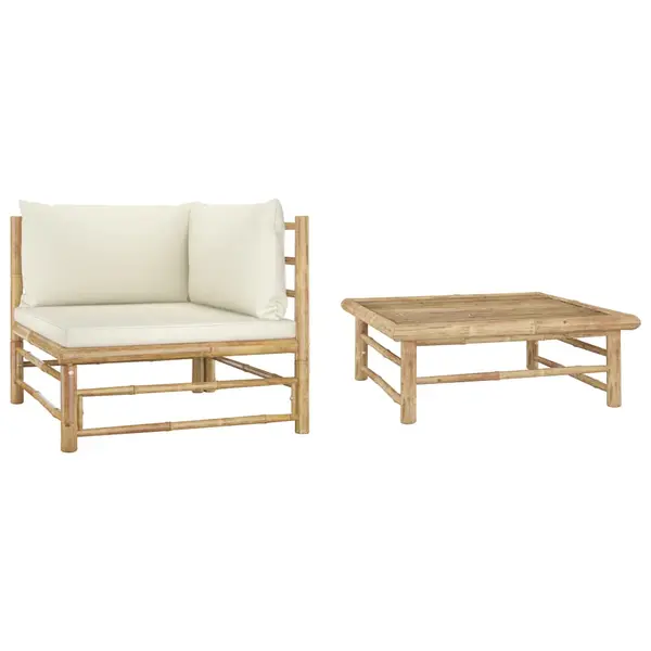 Gossi set mobilier de gradina, 2 piese, perne alb crem, bambus