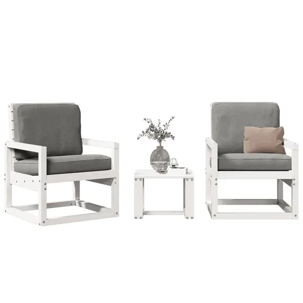 Gossi set mobilier de gradina, 3 piese, alb, lemn masiv de pin