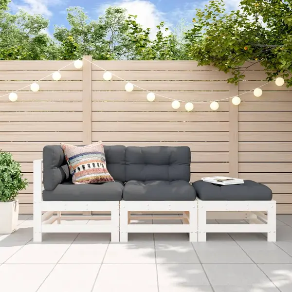 Gossi set mobilier de gradina, 3 piese, alb, lemn masiv de pin