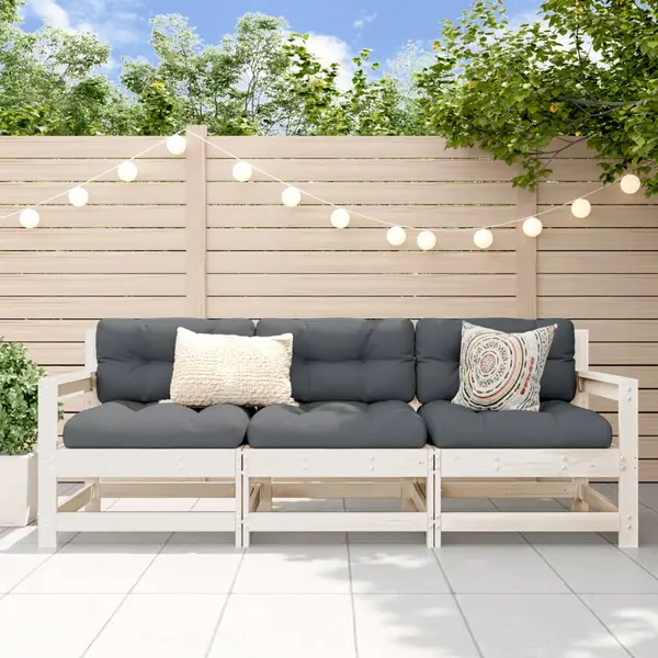 Gossi set mobilier de gradina, 3 piese, alb, lemn masiv de pin