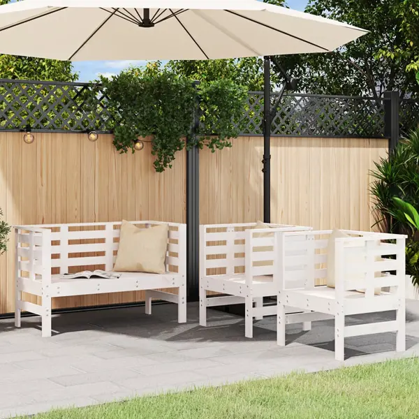 Gossi set mobilier de gradina, 3 piese, alb, lemn masiv de pin