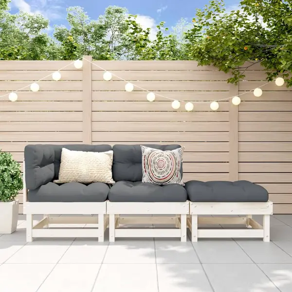 Gossi set mobilier de gradina, 3 piese, alb, lemn masiv de pin