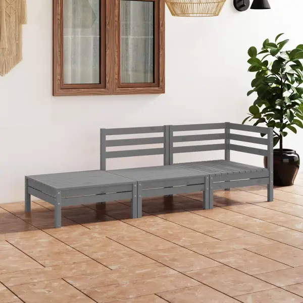 Gossi set mobilier de gradina, 3 piese, gri, lemn masiv de pin