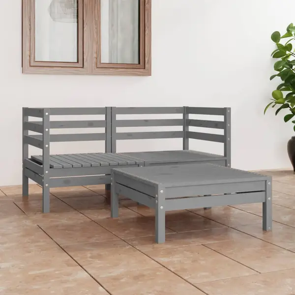 Gossi set mobilier de gradina, 3 piese, gri, lemn masiv de pin