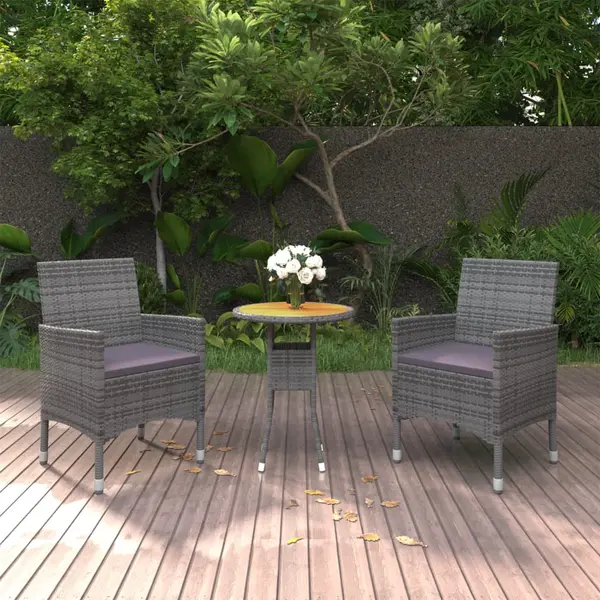 Gossi set mobilier de gradina, 3 piese, gri, poliratan