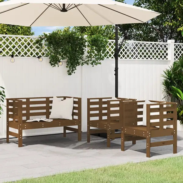 Gossi set mobilier de gradina, 3 piese, maro miere, lemn masiv de pin