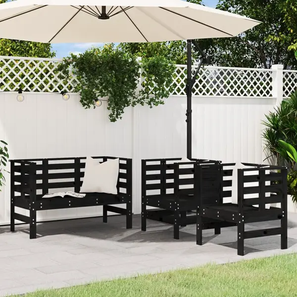 Gossi set mobilier de gradina, 3 piese, negru, lemn masiv pin