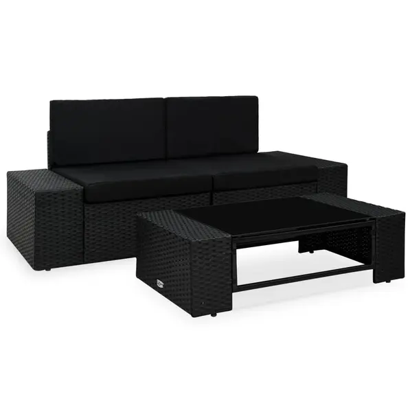 Gossi set mobilier de gradina, 3 piese, negru, poliratan