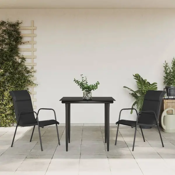 Gossi set mobilier de gradina, 3 piese, negru, textilena si otel