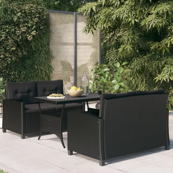 Gossi set mobilier de gradina, 3 piese, perne negre, poliratan
