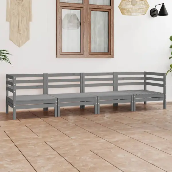 Gossi set mobilier de gradina, 4 piese, gri, lemn masiv de pin