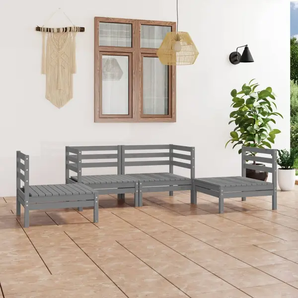 Gossi set mobilier de gradina, 4 piese, gri, lemn masiv de pin