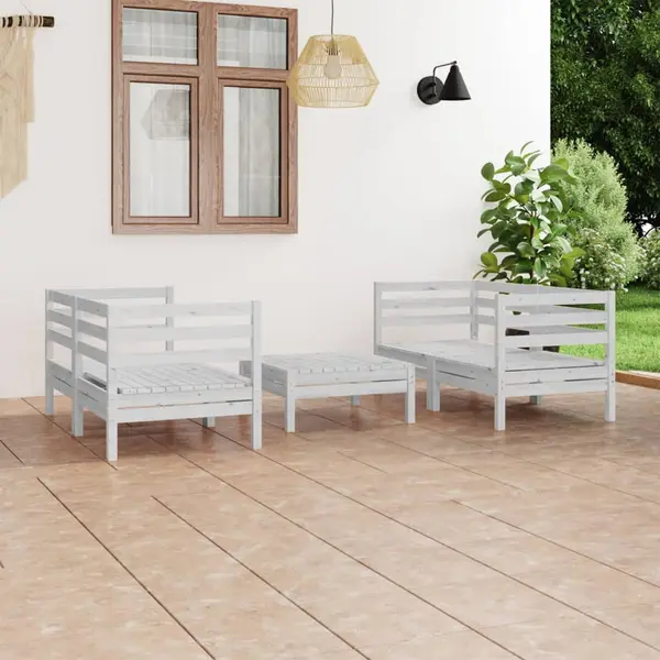 Gossi set mobilier de gradina, 5 piese, alb, lemn masiv de pin