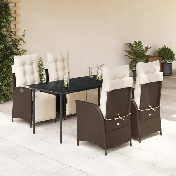 Gossi set mobilier de gradina, 5 piese, cu perne, maro, poliratan