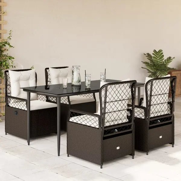 Gossi set mobilier de gradina, 5 piese, cu perne, maro, poliratan