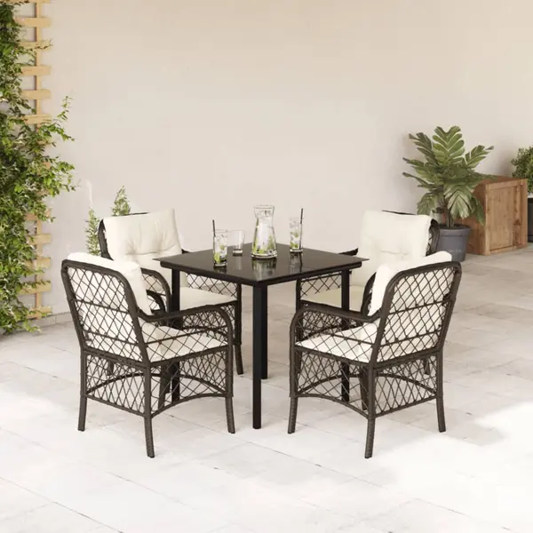Gossi set mobilier de gradina, 5 piese, cu perne, maro, poliratan