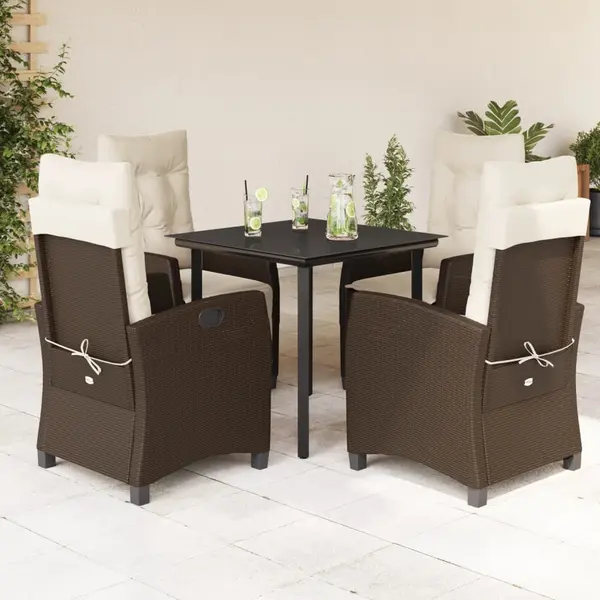 Gossi set mobilier de gradina, 5 piese, cu perne, maro, poliratan