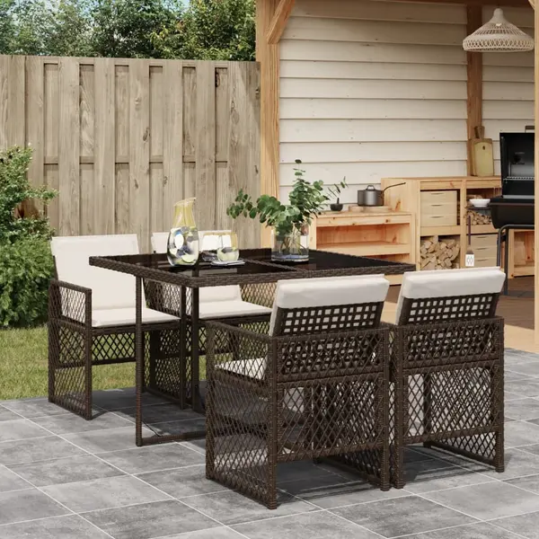 Gossi set mobilier de gradina, 5 piese, cu perne, maro, poliratan