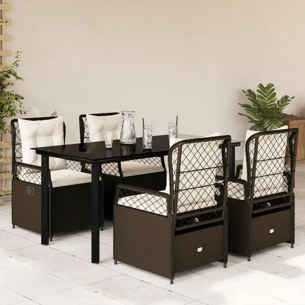 Gossi set mobilier de gradina, 5 piese, cu perne, maro, poliratan