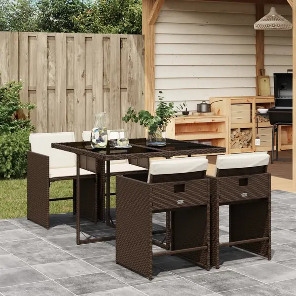 Gossi set mobilier de gradina, 5 piese, cu perne, maro, poliratan