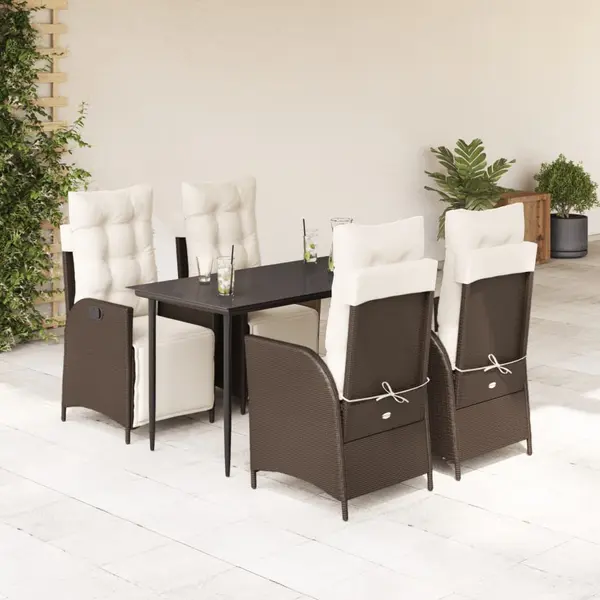 Gossi set mobilier de gradina, 5 piese, cu perne, maro, poliratan