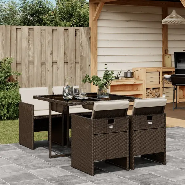 Gossi set mobilier de gradina, 5 piese, cu perne, maro, poliratan