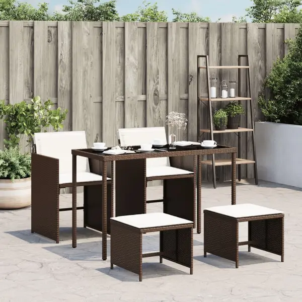 Gossi set mobilier de gradina, 5 piese, cu perne, maro, poliratan