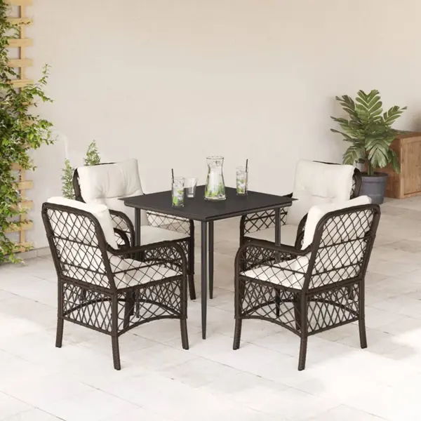 Gossi set mobilier de gradina, 5 piese, cu perne, maro, poliratan