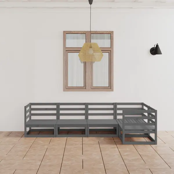 Gossi set mobilier de gradina, 5 piese, gri, lemn masiv de pin