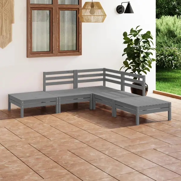 Gossi set mobilier de gradina, 5 piese, gri, lemn masiv de pin
