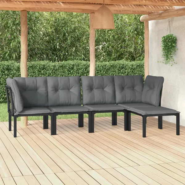 Gossi set mobilier de gradina, 5 piese, negru/gri, poliratan
