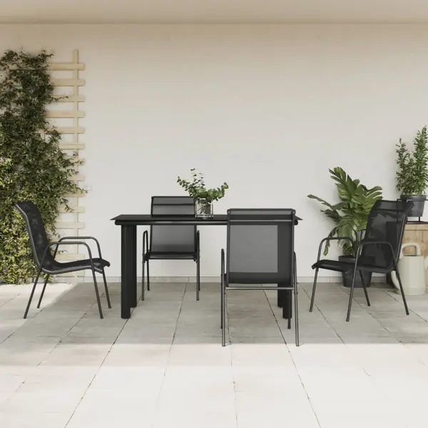 Gossi set mobilier de gradina, 5 piese, negru, otel si textilena