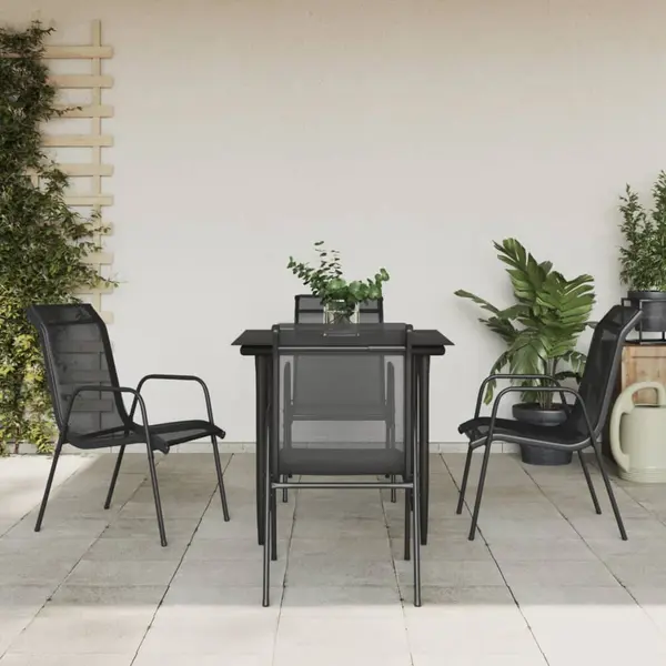 Gossi set mobilier de gradina, 5 piese, negru, otel si textilena