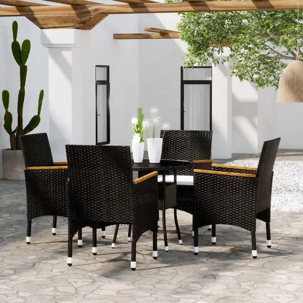Gossi set mobilier de gradina, 5 piese, negru, poliratan