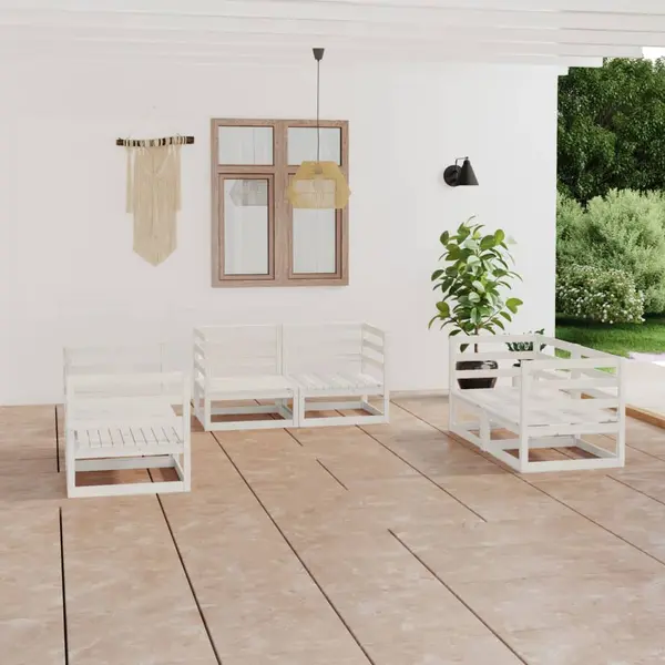 Gossi set mobilier de gradina, 6 piese, alb, lemn masiv de pin