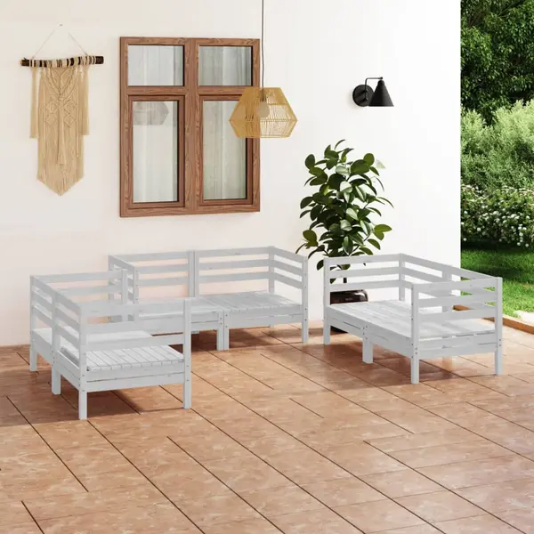 Gossi set mobilier de gradina, 6 piese, alb, lemn masiv de pin