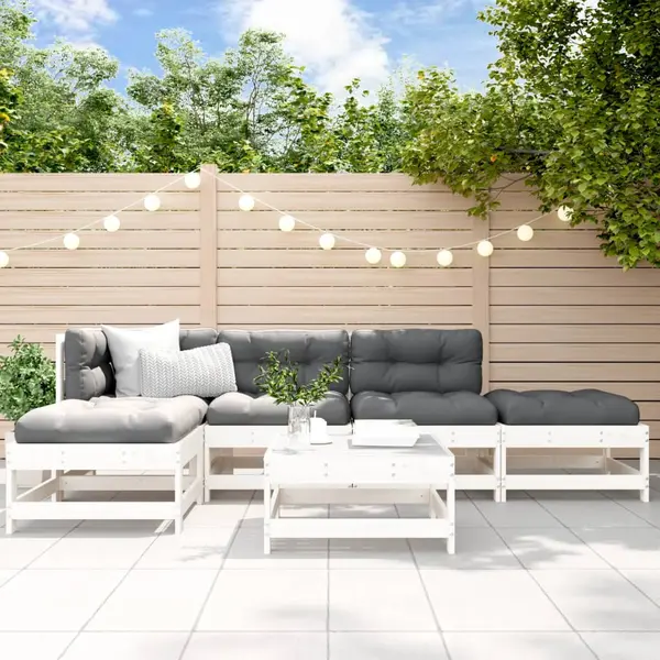 Gossi set mobilier de gradina, 6 piese, alb, lemn masiv pin