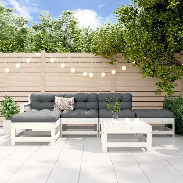 Gossi set mobilier de gradina, 6 piese, alb, lemn masiv pin