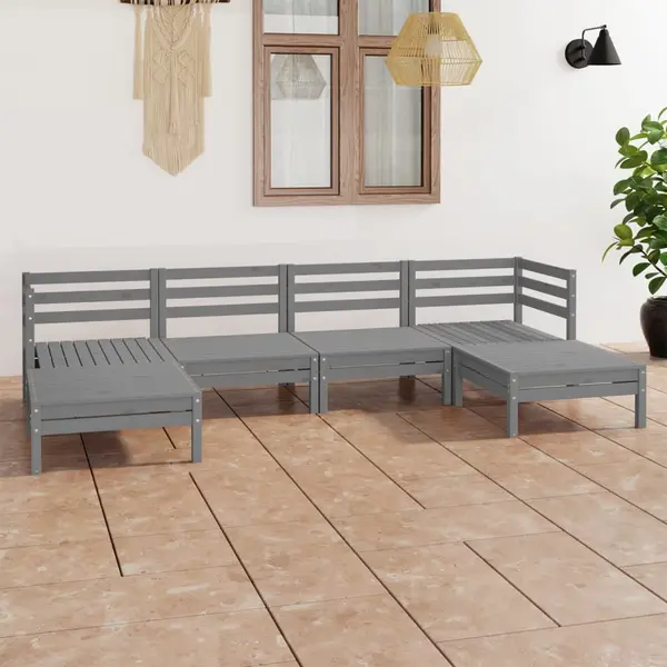 Gossi set mobilier de gradina, 6 piese, gri, lemn masiv de pin