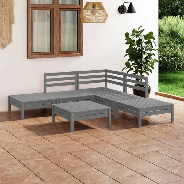 Gossi set mobilier de gradina, 6 piese, gri, lemn masiv de pin