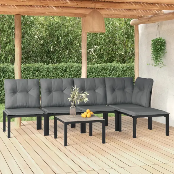 Gossi set mobilier de gradina, 6 piese, negru si gri, poliratan