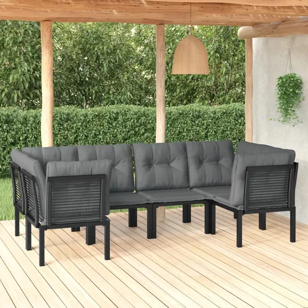 Gossi set mobilier de gradina, 6 piese, negru si gri, poliratan