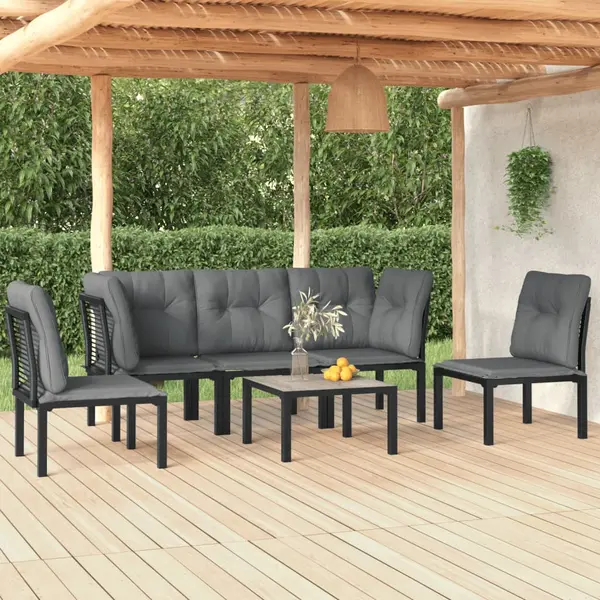 Gossi set mobilier de gradina, 6 piese, negru si gri, poliratan