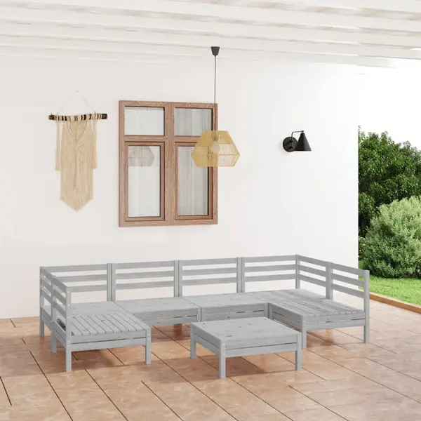 Gossi set mobilier de gradina, 7 piese, alb, lemn masiv de pin