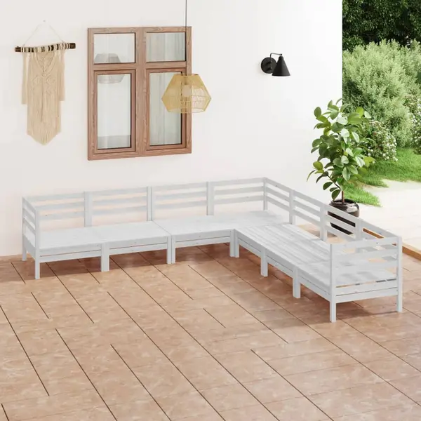 Gossi set mobilier de gradina, 7 piese, alb, lemn masiv de pin